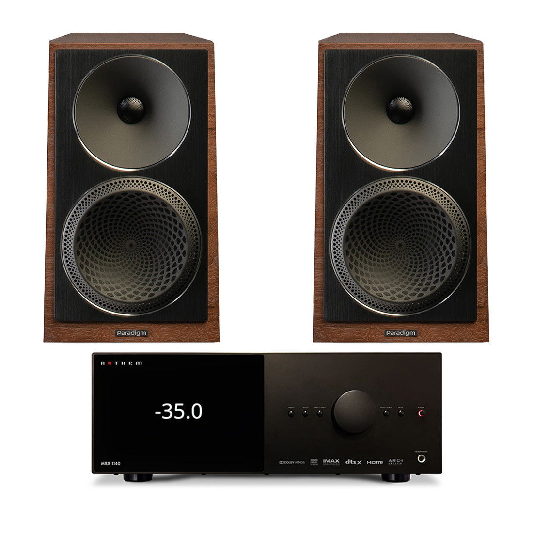 Anthem MRX 1140 8K AV Receiver | Paradigm Founder 40B Bookshelf Speakers - Walnut - Pair - Bundle