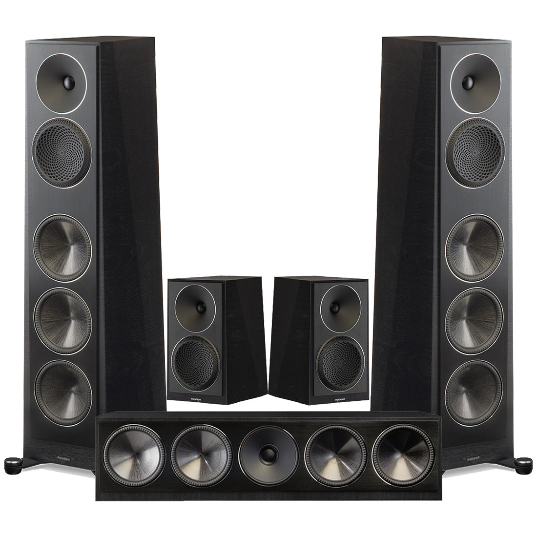 Paradigm Founder 120H Floor Standing Speakers | Founder 90C Center Channel Speaker | Paradigm Founder 40B Bookshelf Speakers - Black Walnut - Bundle