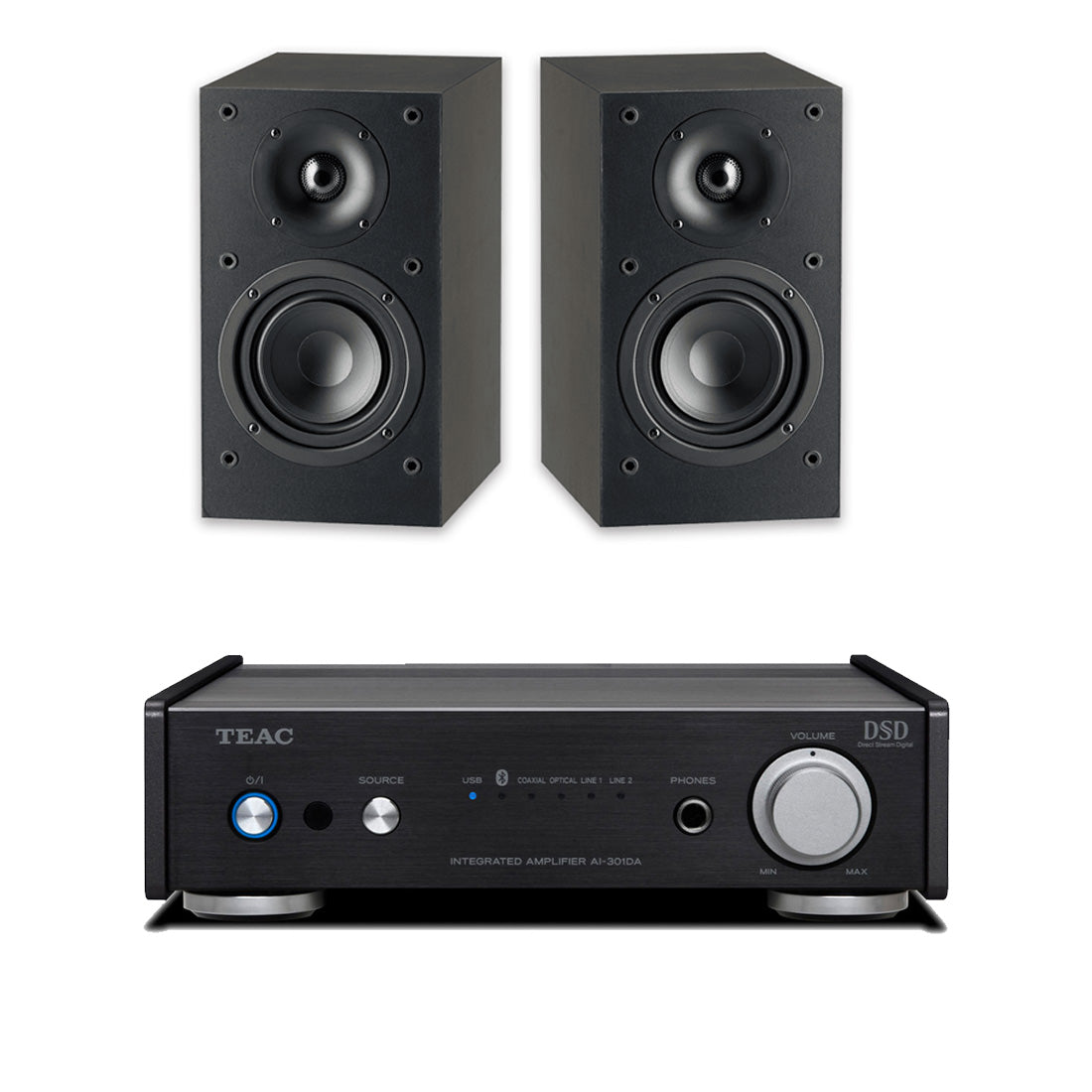 Paradigm MONITOR SE Atom BLK Bookshelf Speakers (Pair) | TEAC AI301DAXB Integrated Amplifier w/ USB DAC - Bundle