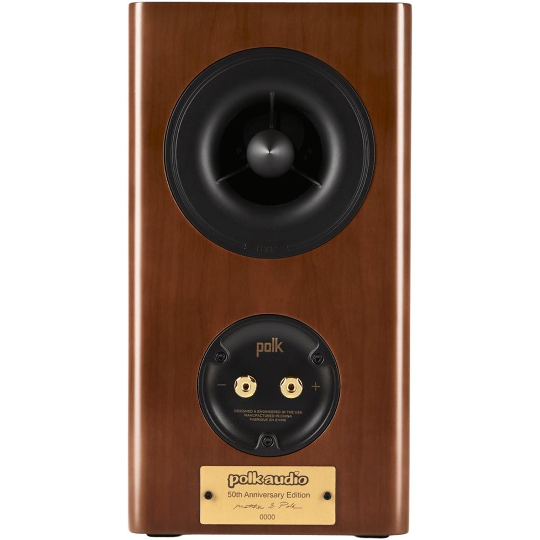 Polk Reserve R200 Anniversary Edition Cherry bookshelf speaker with signature plaque on back