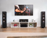 A home theatre setup featuring the Polk R300 as center channel