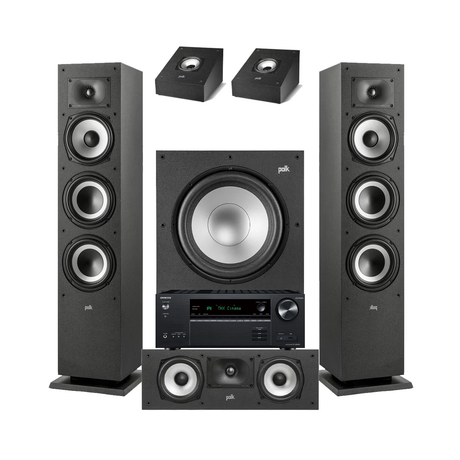 Onkyo TX-NR6100 7.2 Channel THX Certified Network A/V Receiver | Polk Audio XT60 Floor Standing Speakers – Pair | Polk Audio Monitor XT30 Center Channel | XT90 Height Speakers- Pair | Polk Audio XT12 12” Subwoofer - Bundle