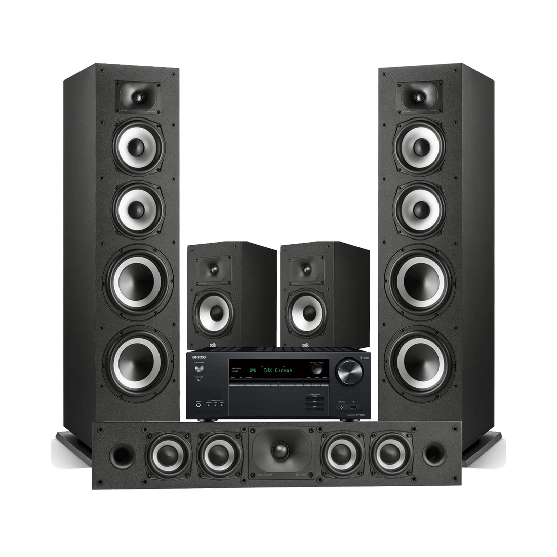 Onkyo TX-NR6100 7.2 Channel THX Certified Network A/V Receiver | Polk Audio XT70 Floor Loudspeakers | XT35 Center Channel Loudspeaker | XT20 Bookshelf Loudspeakers - Bundle
