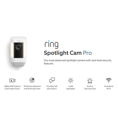Ring Spotlight Cam Pro Battery Powered Motion Detection, Night Vision Camera, Black
