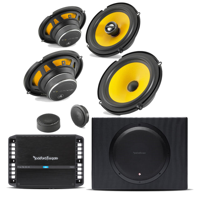 Rockford Fosgate P400X4 4-Ch Amplifier | P300-12 12" Subwoofer Enclosure | JL Audio C1-650 6.5" Component Speakers | C1-650x 6.5" Speakers - Bundle