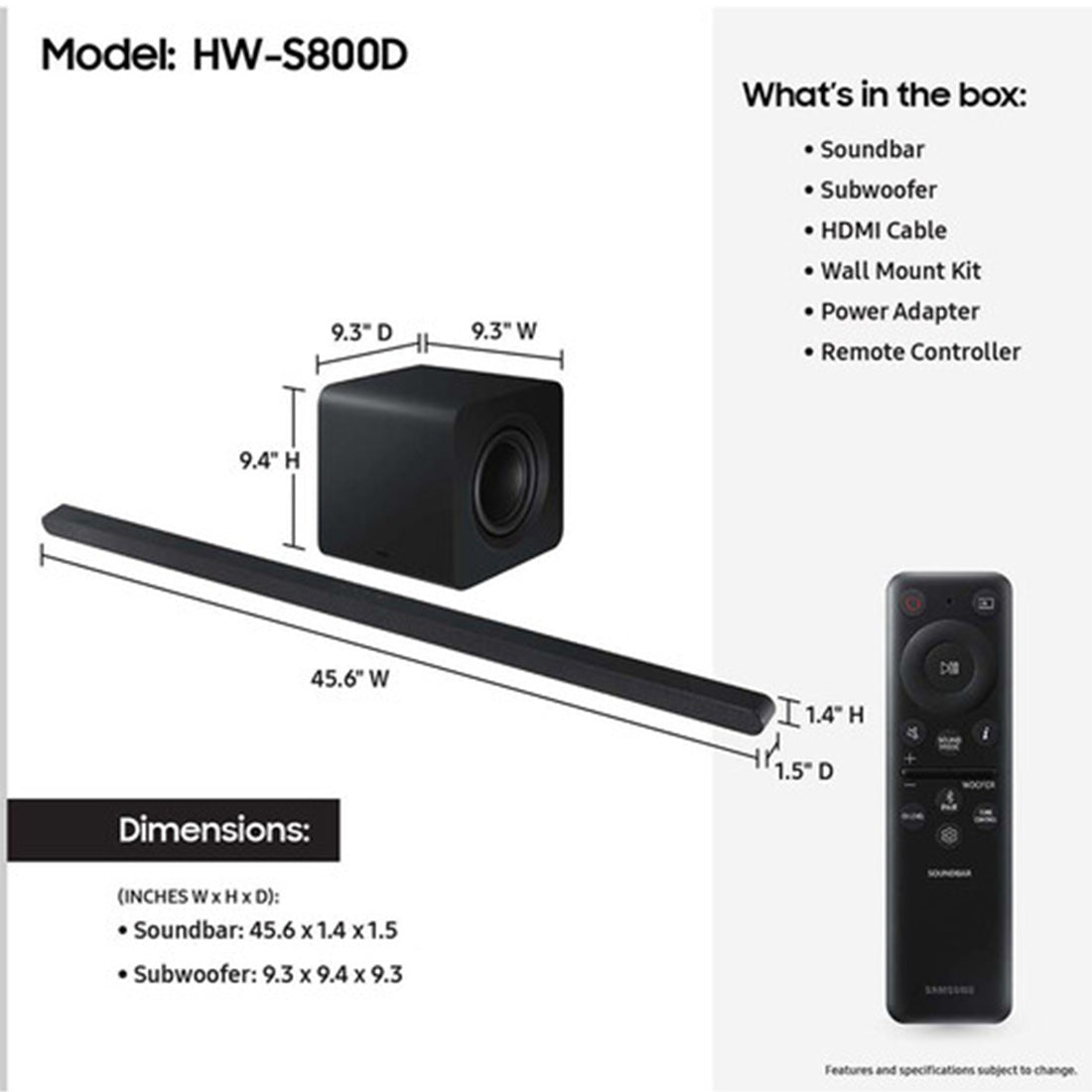 Samsung Sound Bar With Wireless Sub HW-S800D-ZC Samsung Sound Bar With Wireless Sub HW-S800D-ZC
