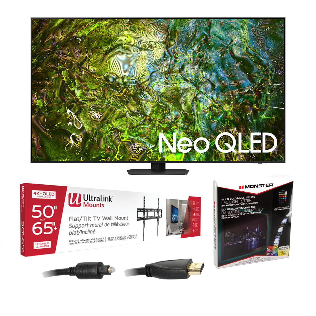 Samsung QN55QN90DAFXZC 55" Neo QLED 4K Smart TV | Ultralink KIT3LED Home Entertainment Starter Kit Bundle