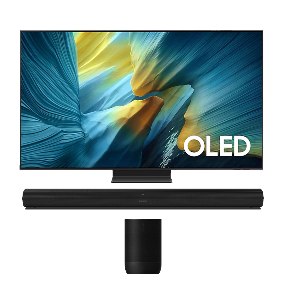 Samsung S95F OLED 4K Vision AI Smart TV - 2025 | Sonos 2-Room Set with Arc - Arc | Move 2 - Bundle