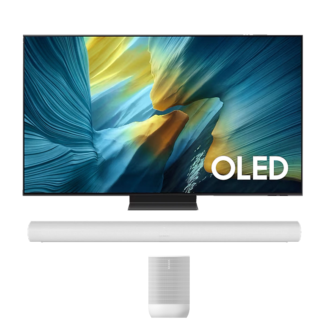 Samsung S95F OLED 4K Vision AI Smart TV - 2025 | Sonos 2-Room Set with Arc - Arc | Move 2 - Bundle