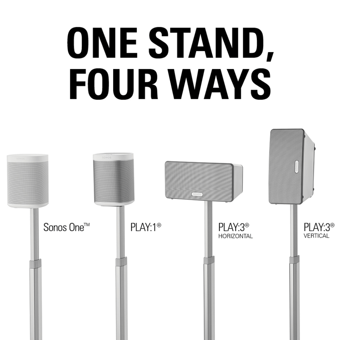 Sanus WSSA1-W1 16" Adjustable Height Speaker Stands for Sonos ONE, Play:1, and Play:3 - White - Each