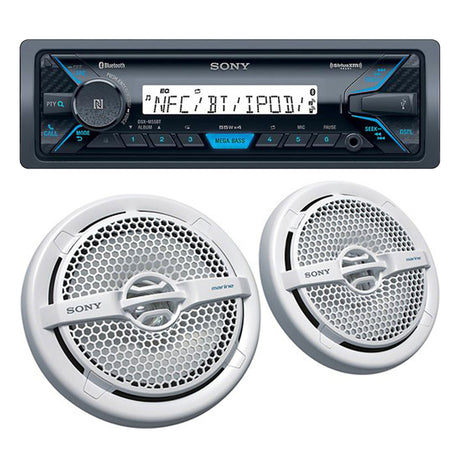 Sony DXS-M5511BT Marine Bundle - DSX-M55BT Digital Media Receiver | XS-MP1611 6.5″ Dual Cone Marine Speakers – White – Pair