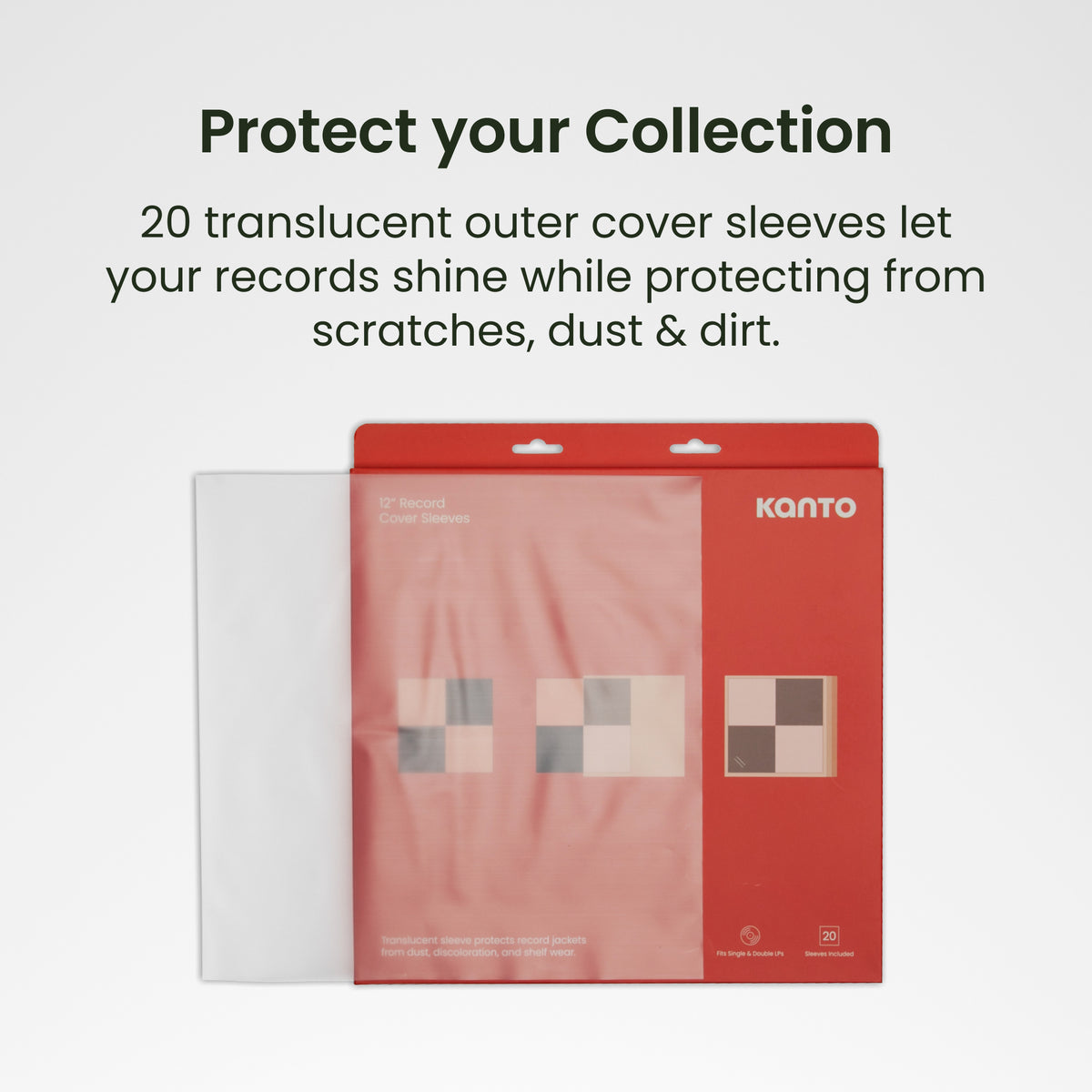 Kanto TT-CS20 12" Vinyl Record Outer Cover Sleeves - 20 Pack - Black