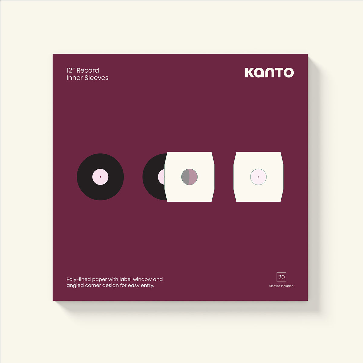 Kanto TT-IS20 12" Vinyl Record Inner Sleeves with Poly Lining - Black