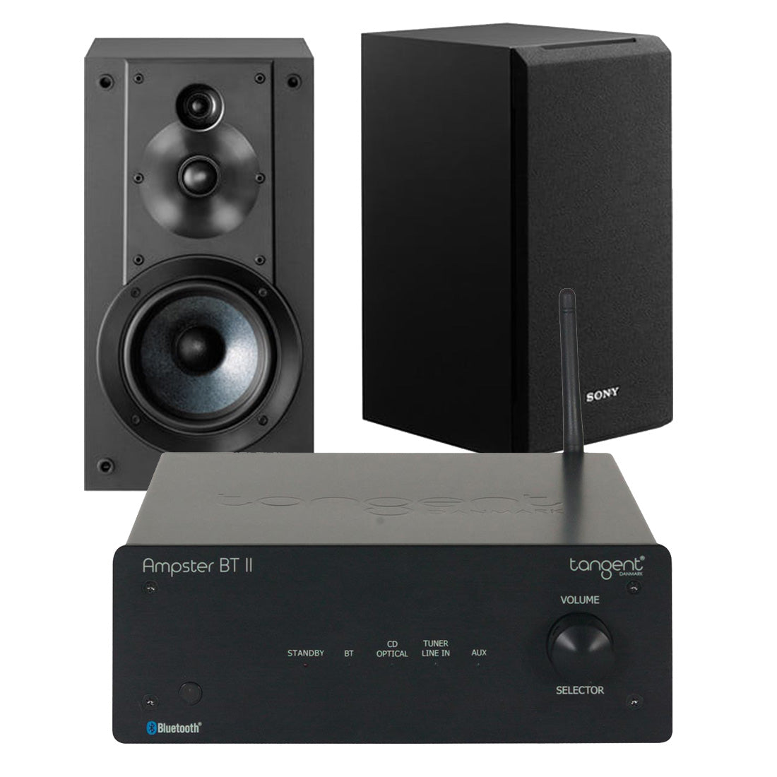 Sony SS-CS5 3-Way Bookshelf Speakers (Pair) | Tangent Ampster BT II Mini Stereo Amplifier - Bundle