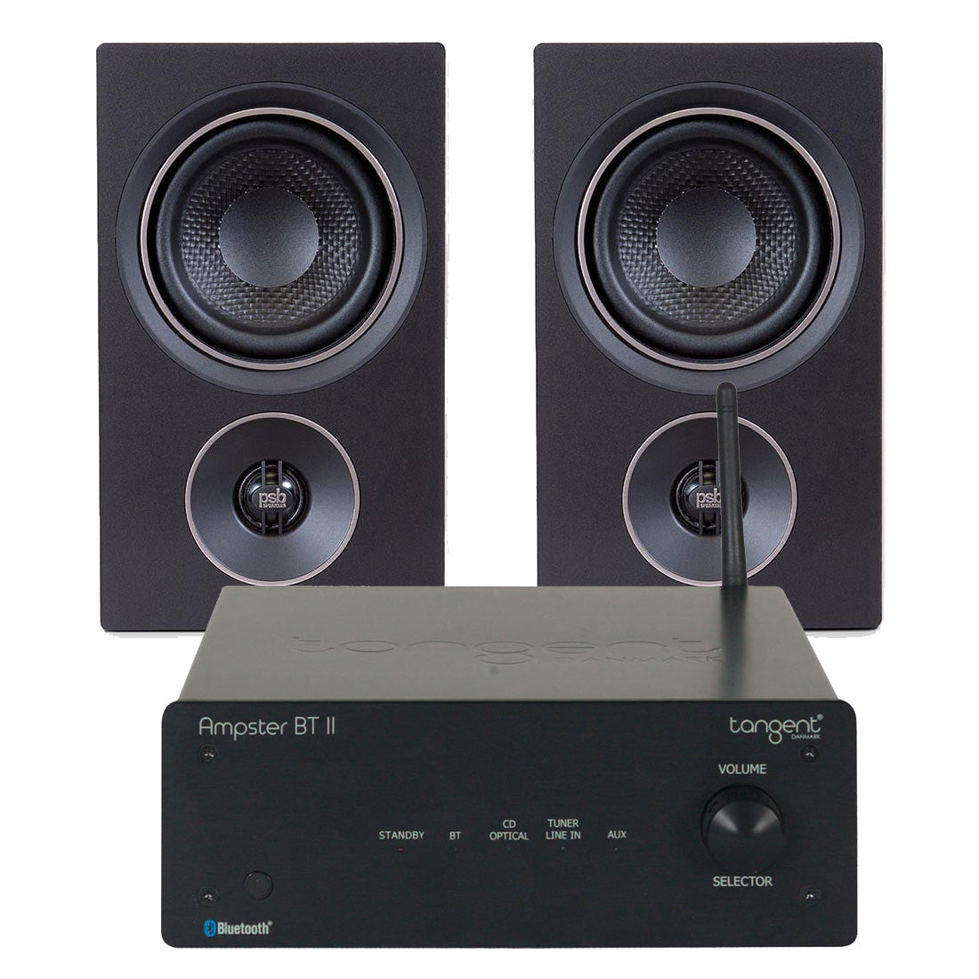 PSB Alpha P3 Bookshelf Speakers (Pair) | Tangent Ampster BT II Mini Stereo Amplifier - Bundle