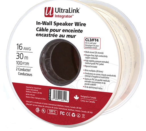 Ultralink CL216100 Integrator In-Wall Speaker Wire 16 Gauge 2 Conductor – 30 Meter