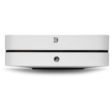 White POWERNODE from front showing Bluesound logo in black