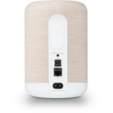 Bluesound PULSE FLEX wireless speaker in white/tan, rear I/O panel