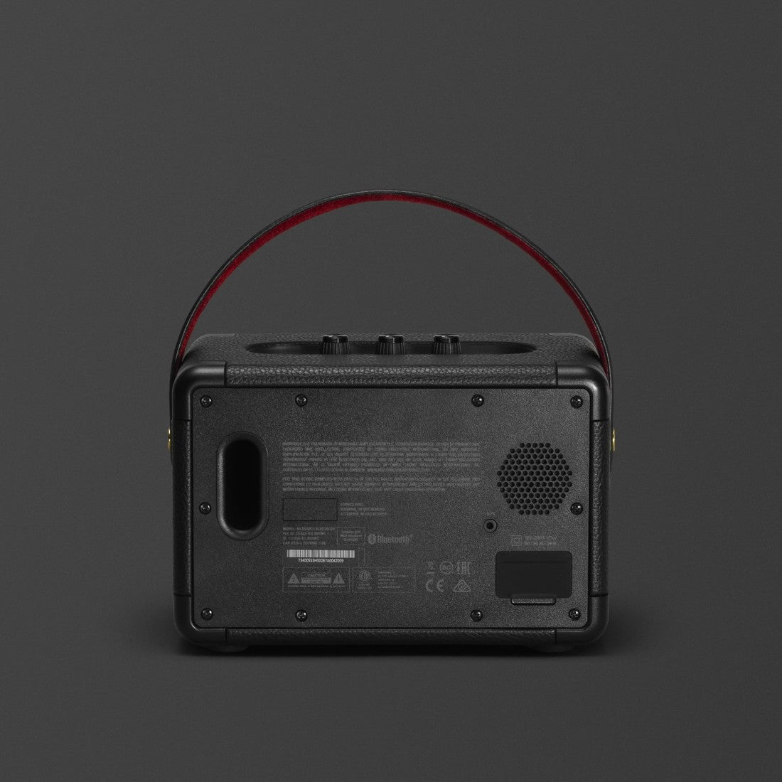 A black Marshall Kilburn II speaker on a grey background.
