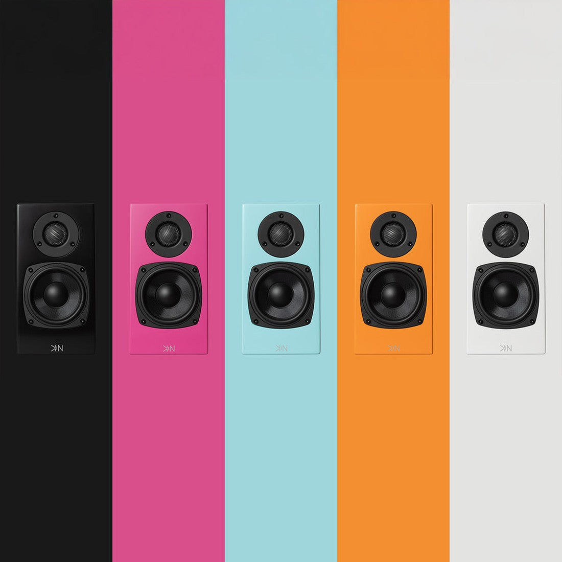 KIN One Bookshelf Speakers - Black - Pair | KIN Amp Bluetooth Stereo Amplifier - White - Bundle