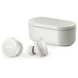 Denon PerL Pro white earbuds and case