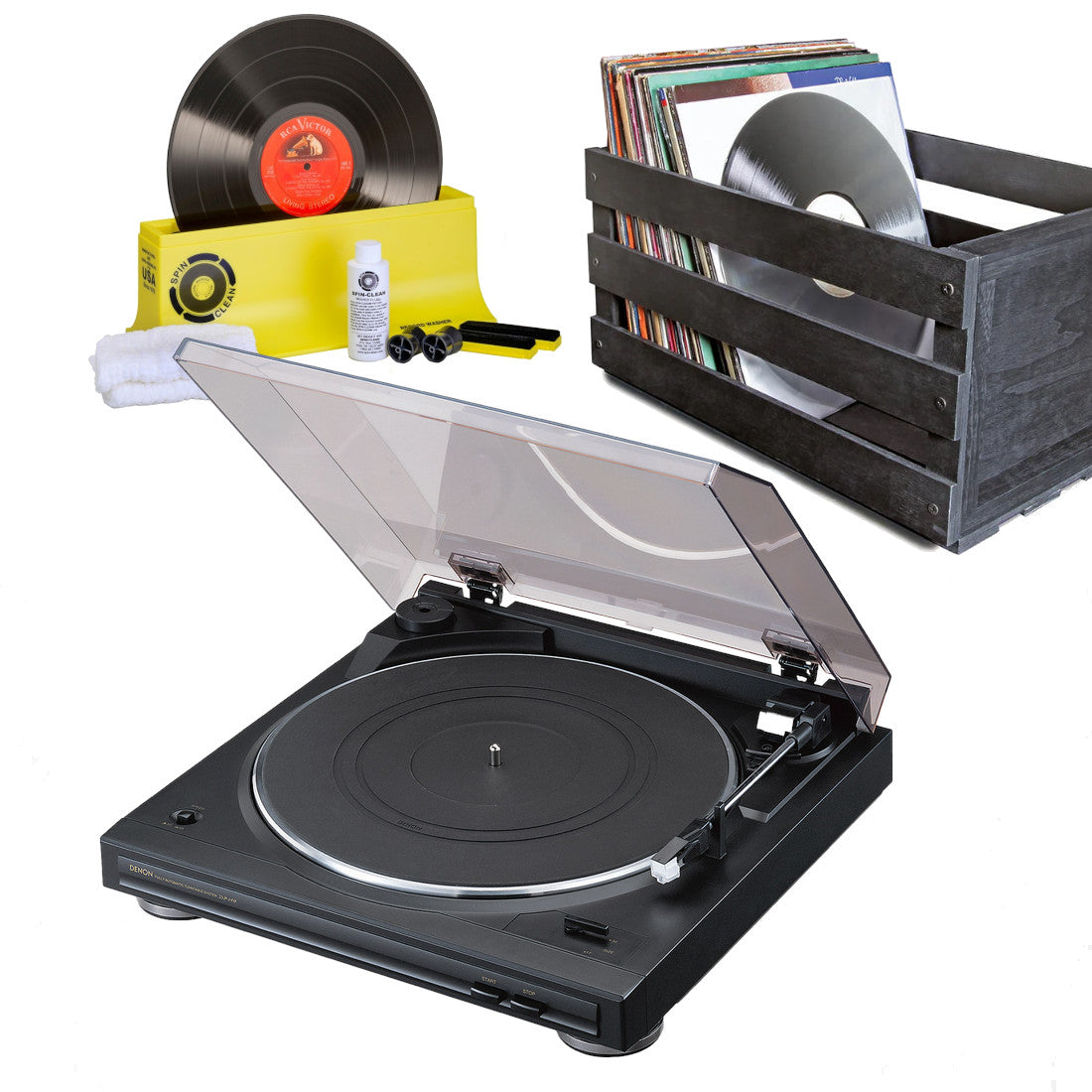 Denon DP-29F Turntable Bundle With Spin-Clean MKII And Ultralink Crate