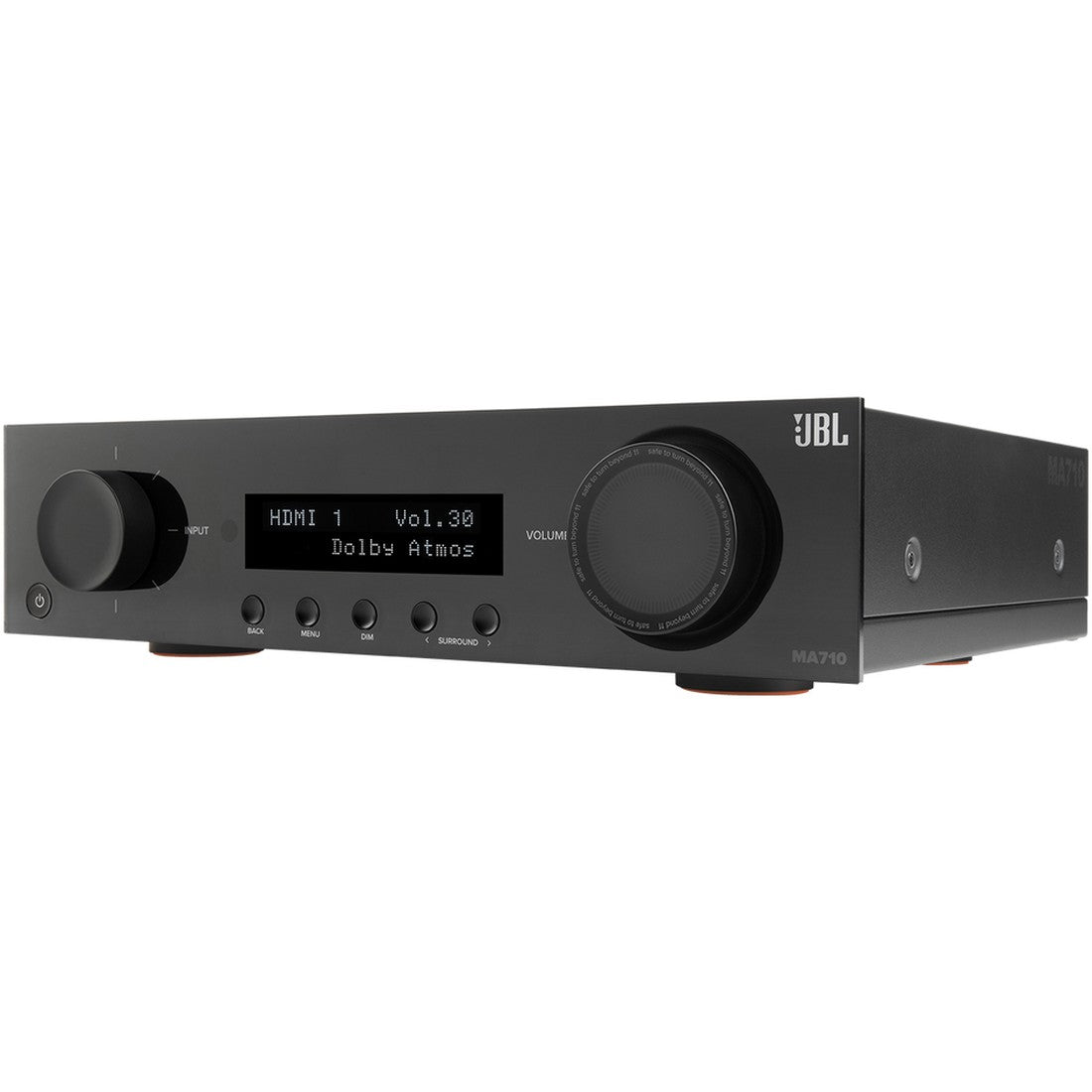 JBL MA710 AV receiver with display and control knobs