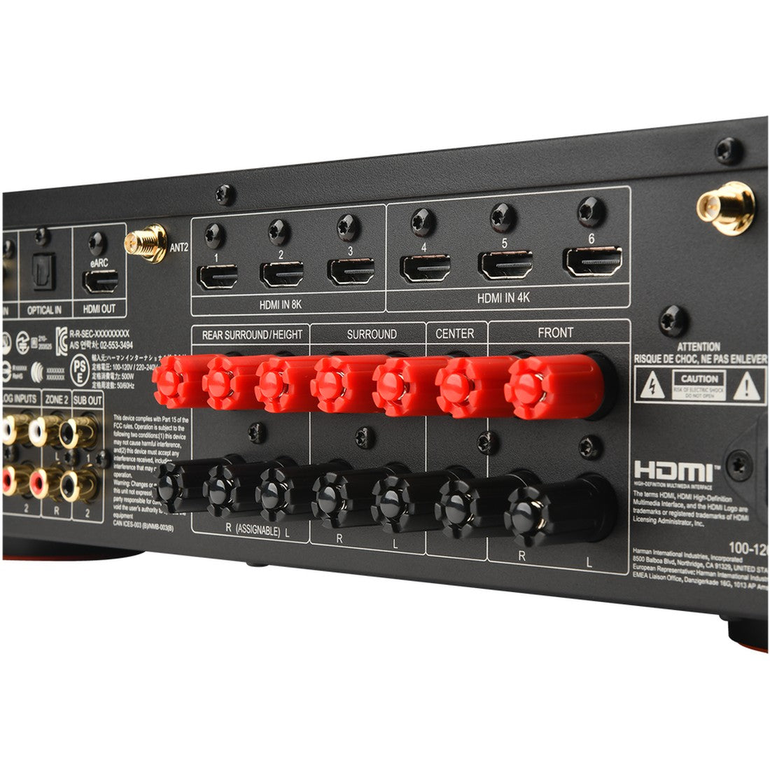 Back panel of a JBL MA710 with HDMI and audio connectors.