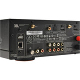 Back panel of a JBL MA710 AV receiver with phono input, eARC, digital and analog inputs