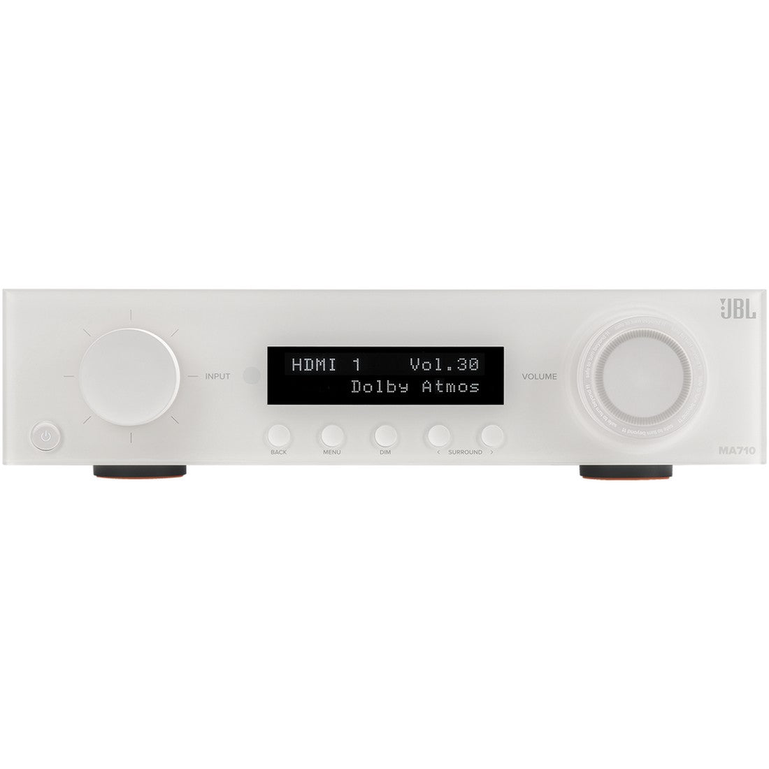 White JBL MA710 audio receiver with display