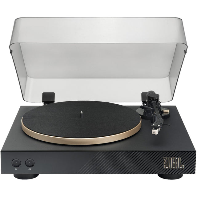 JBL Spinner BT turntable with a clear dust cover