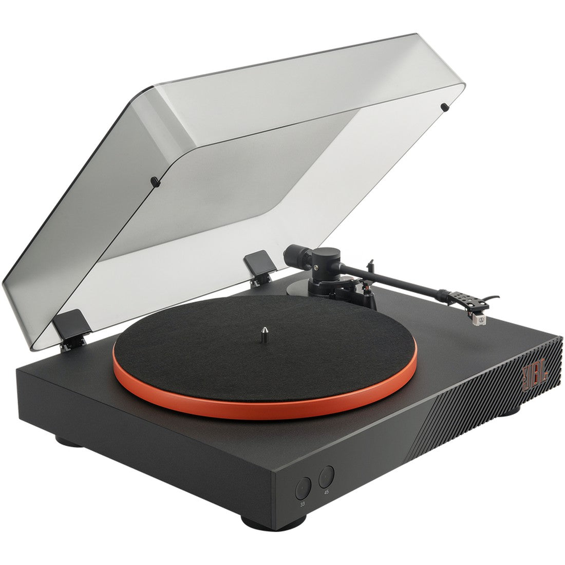 JBL Spinner BT turntable with a clear dust cover