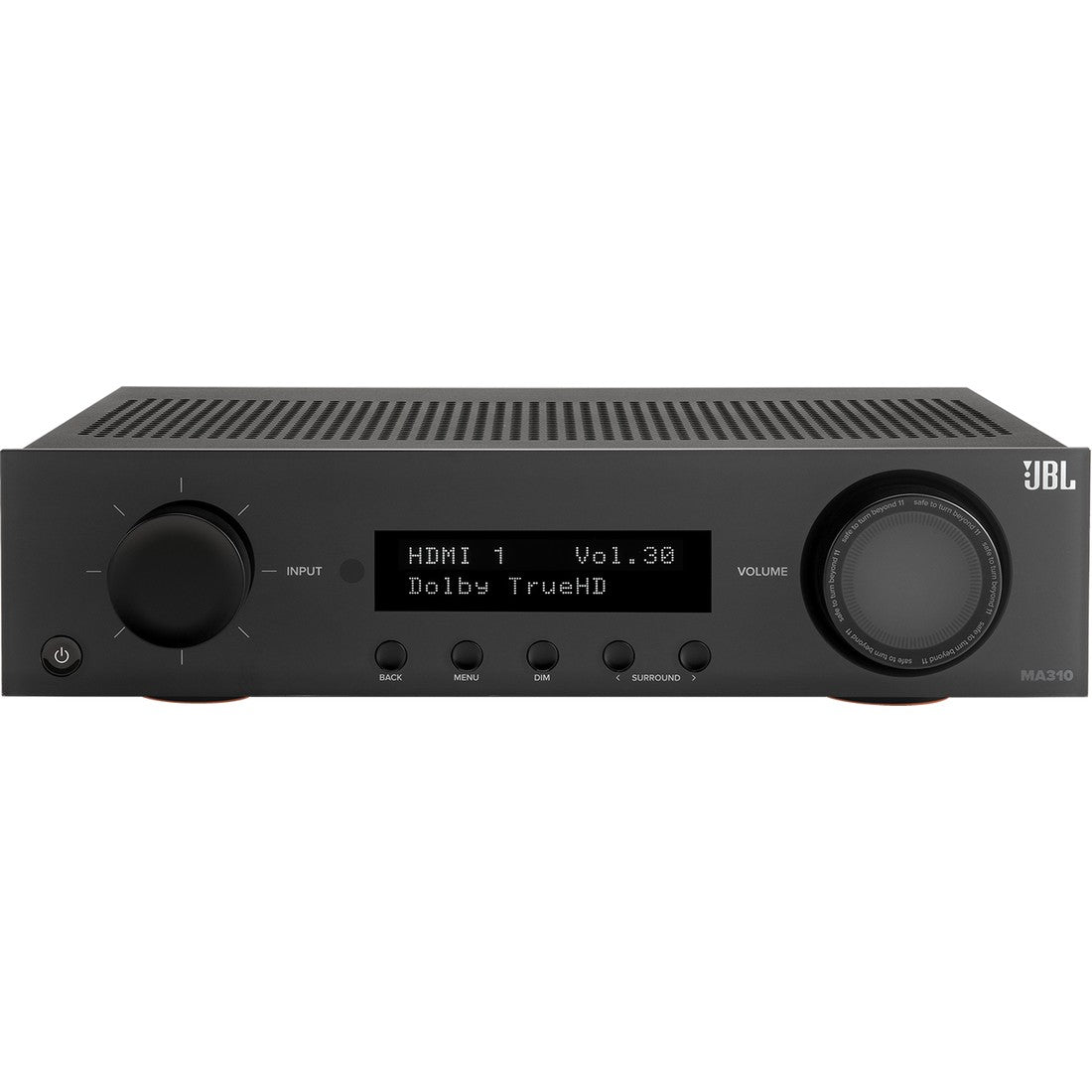 Black JBL MA310 A/V receiver with display and control knobs