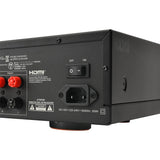 Back view of a black JBL MA310 A/V receiver with power control and socket