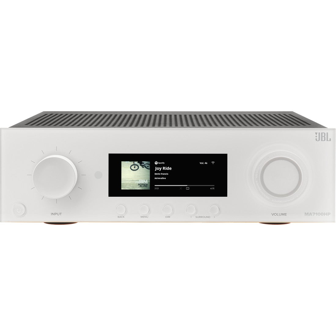 White JBL MA7100HP AV receiver with display