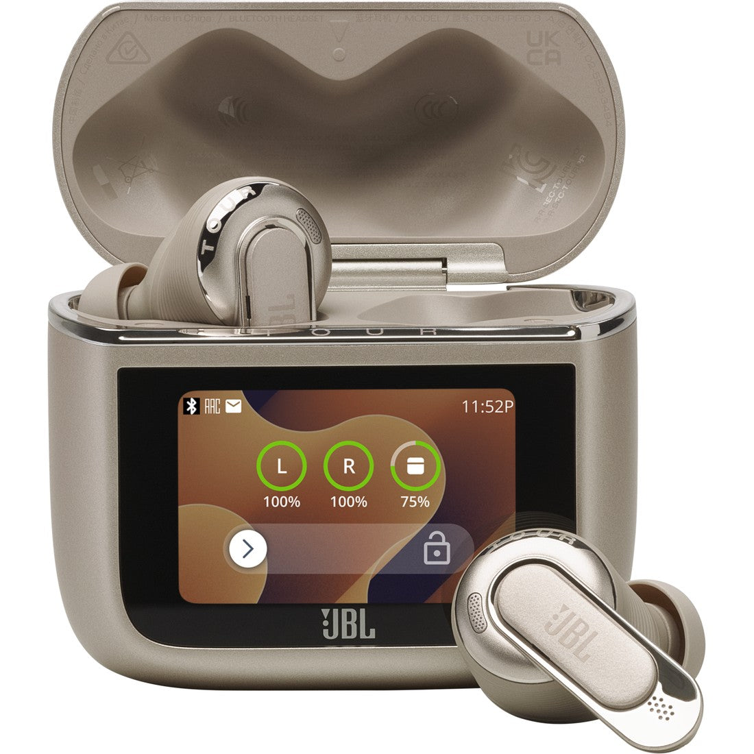 JBL Tour Pro 3 wireless earbuds with charging case