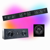 KIN Force Passive 3-Channel Soundbar Speaker - Each | KIN Flex Passive On-Wall/Bookshelf Speaker - Each | KIN Sub 10 Powered 10" Subwoofer - Black - Bundle
