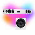 KIN Play Sound Bar II Active Soundbar Speaker | KIN Sub 10 Powered 10" Subwoofer - White - Bundle