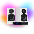 KIN One Bookshelf Speakers with 4" Woofer - Pair- WHITE | KIN Amp Bluetooth Stereo Amplifier - BLACK - BUNDLE