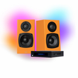 KIN One Bookshelf Speakers with 4" Woofer -  Orange Pair| KIN Amp Bluetooth Stereo Amplifier  Black - BUNDLE