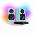 KIN One Bookshelf Speakers with 4" Woofer -  Blue Pair| KIN Amp Bluetooth Stereo Amplifier Black  - BUNDLE