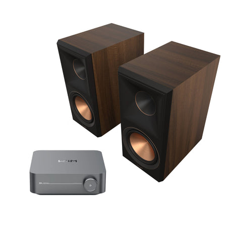 Pair of walnut RP-600M II speakers with a WiiM Amp