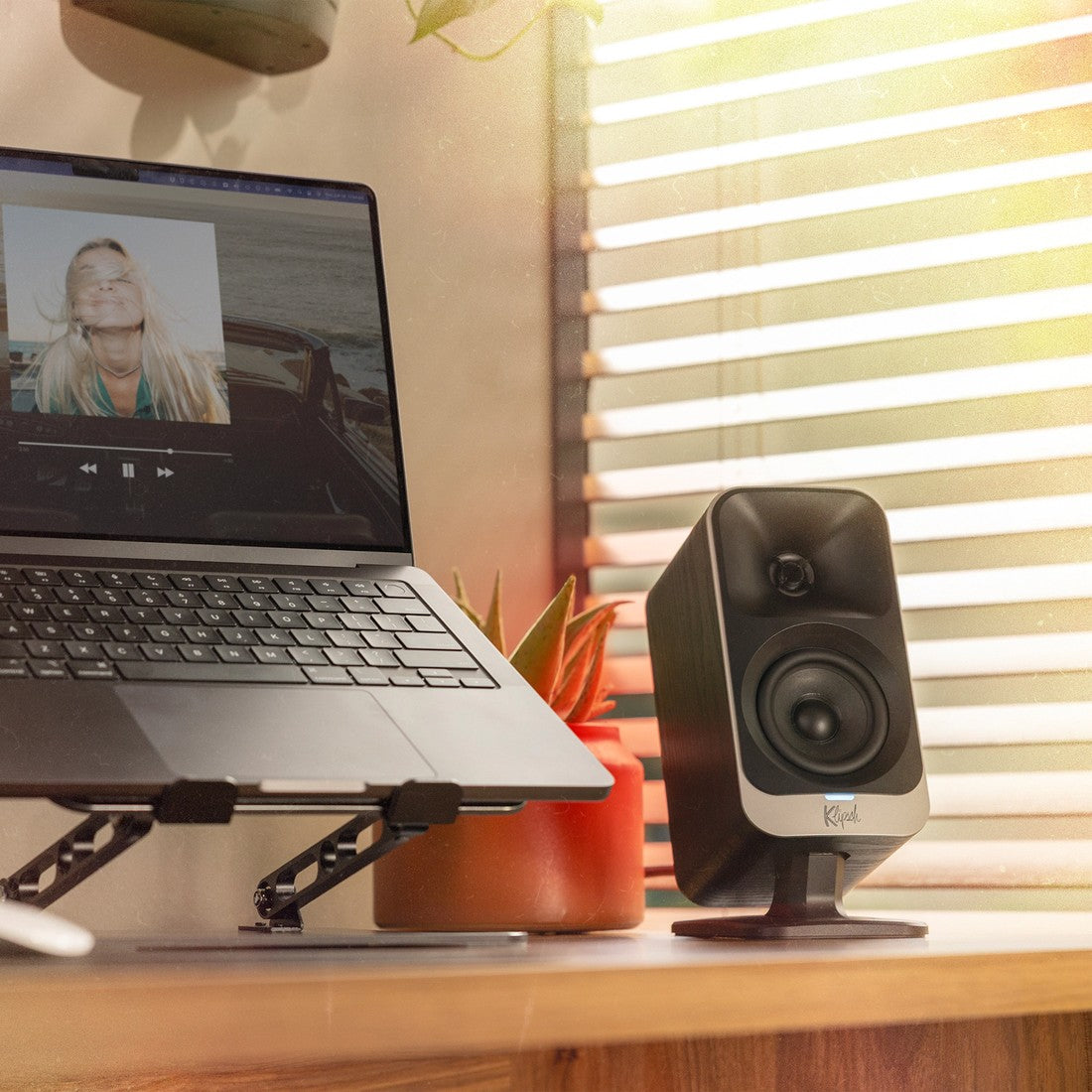 Klipsch Pro Media Lumina Satellite Closeup with Laptop 2000x2000