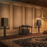 Klipsch Rebellion BK flanking turntable and amplifiers