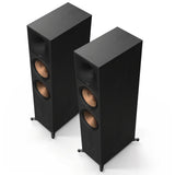 Two ebony Klipsch Reference Premiere III floorstanding speakers with wood-grain finish and copper-hued Cerametallic woofers, shown on a clean white background.