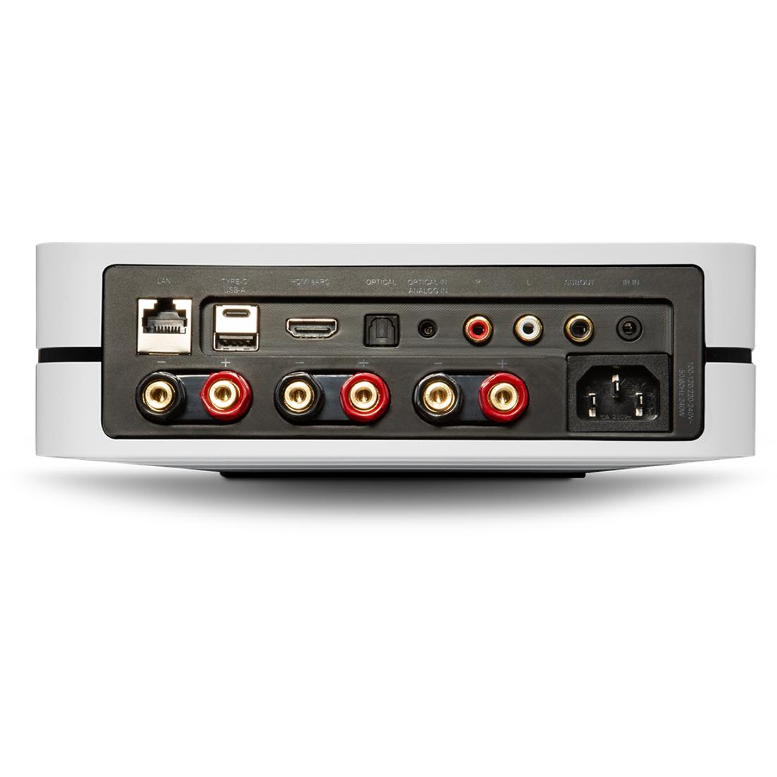 Back view of Bluesound POWERNODE with inputs and outputs