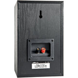 Back panel of a Polk Audio T15 speaker with audio connectors and keyhole slot