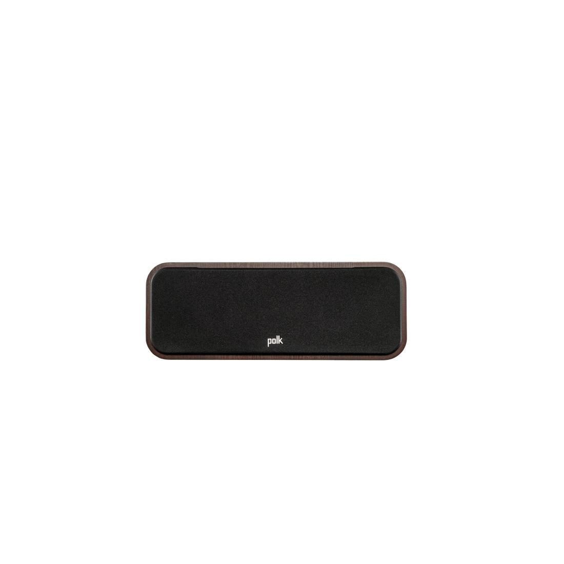 Polk Signature Elite ES30 center channel speaker in brown finish with grille, front view