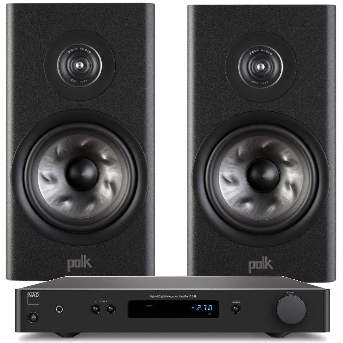 Polk R200 bookshelf speakers with NAD C 338 DAC amplifier