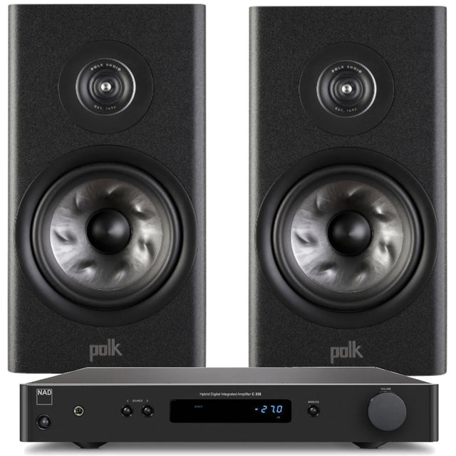 Polk R200 bookshelf speakers with NAD C 338 DAC amplifier